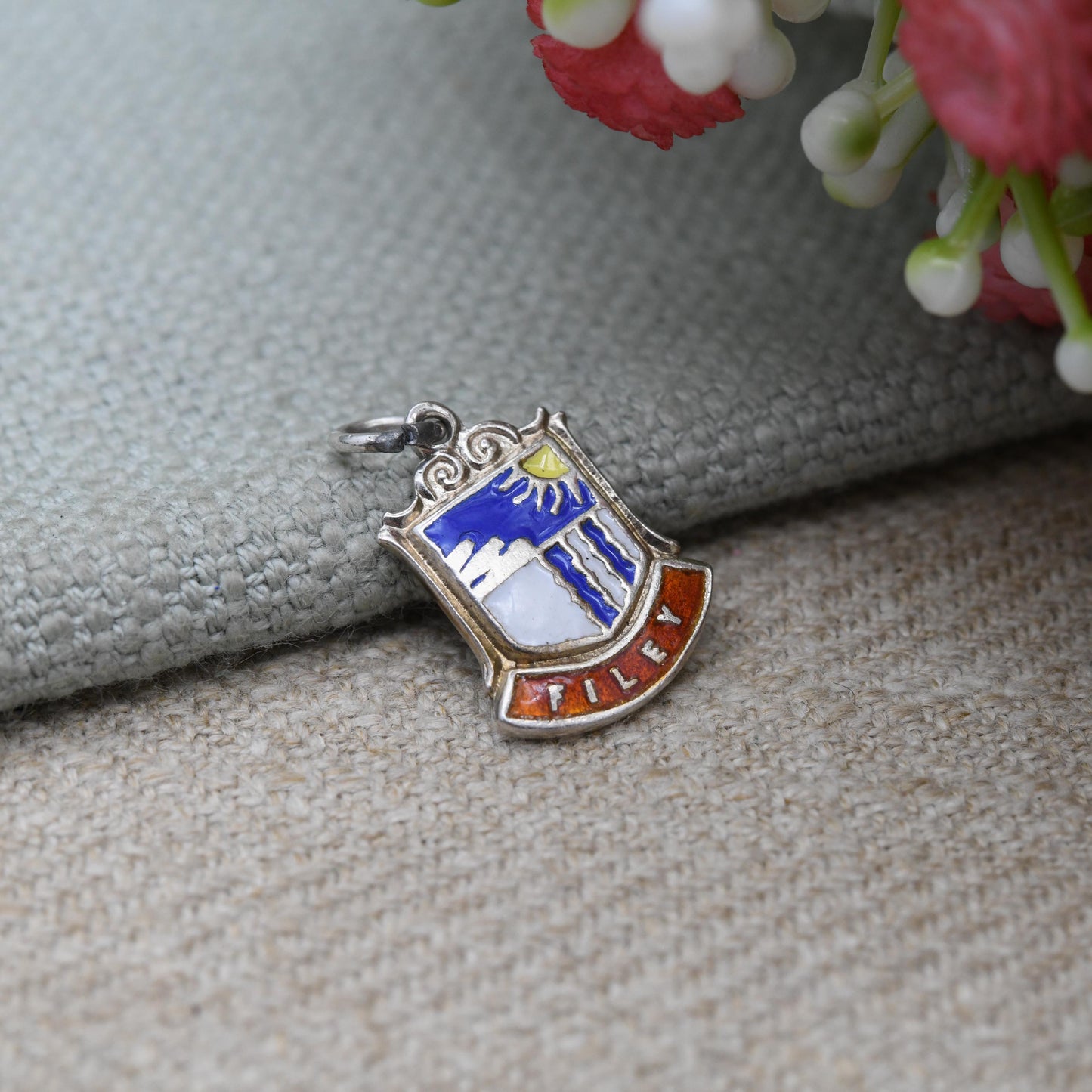 Vintage Sterling Silver Skegness Enamel Souvenir Shield Charm Pendant - England | Lincolnshire | Tourist | Souvenir Gift for Charm Bracelet