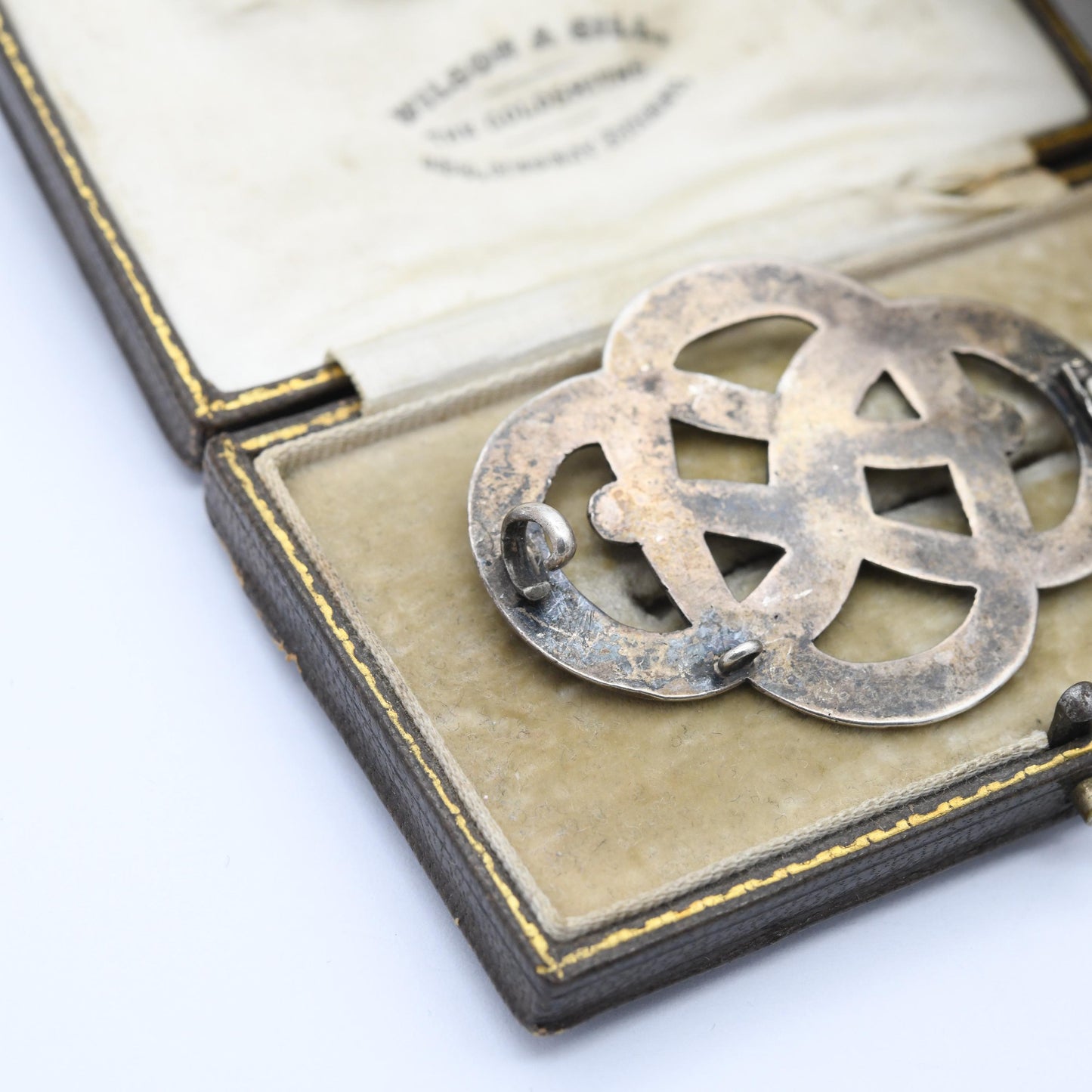 Antique Victorian Sterling Silver Lovers Knot Brooch Hand Engraved with Flowers - Large Victorian Aesthetic Movement Infinity Design