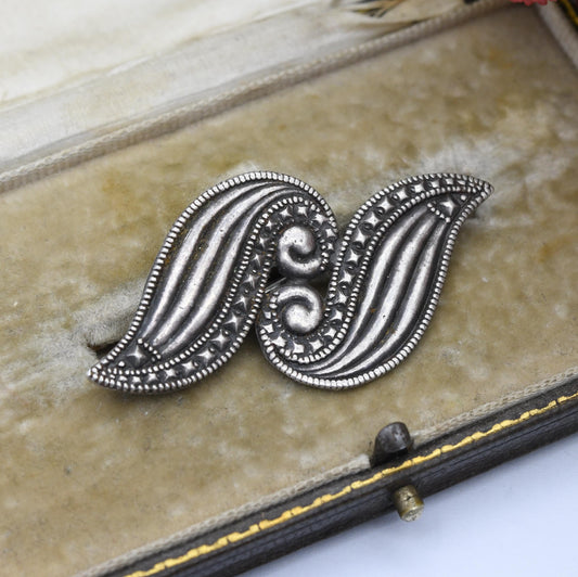 Vintage Mari-Lou Sterling Silver Brooch - Mid-Century Signed Branded Jewellery | Swirl Spiral Design | Jewellery Gift for Her