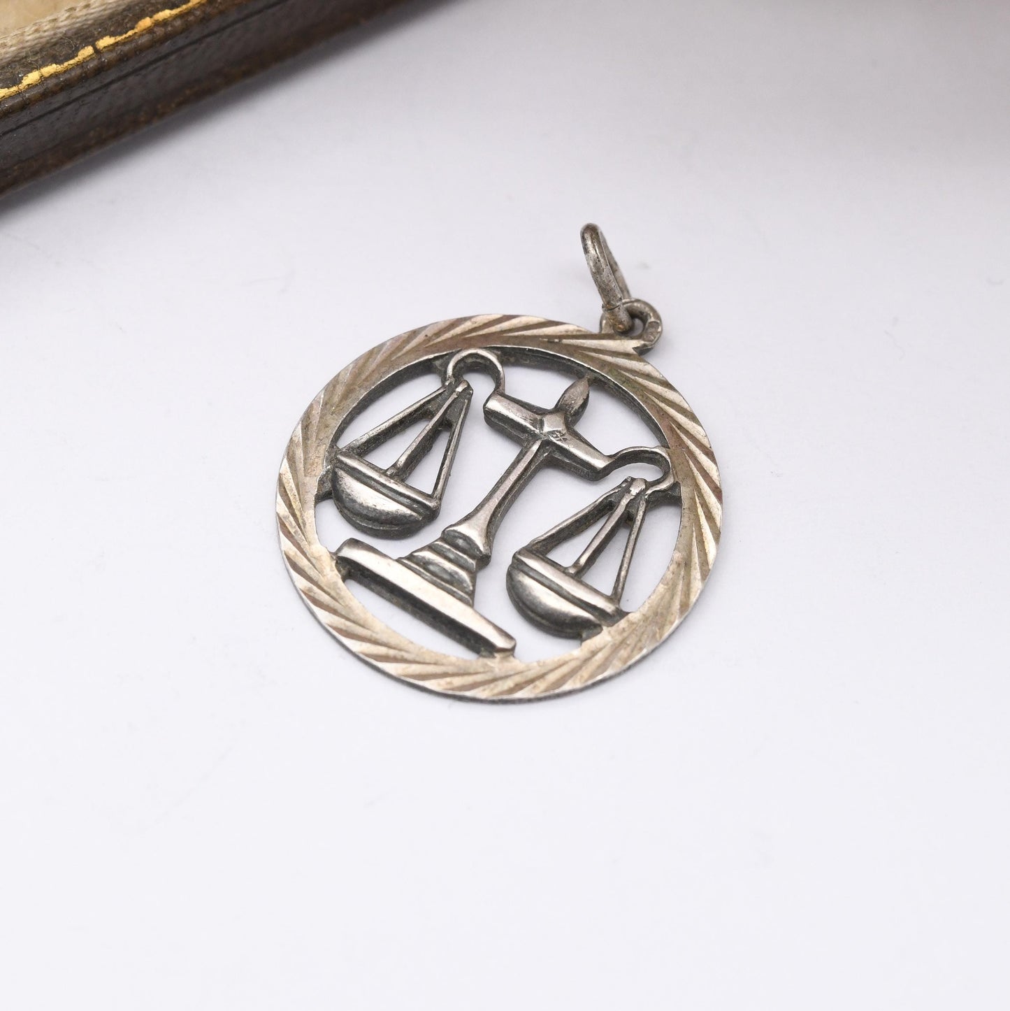 Vintage Silver Libra Pendant - Openwork Traditional Scales Astrological Zodiac Star Sign Symbol Mid-Century September October Birthday Gift