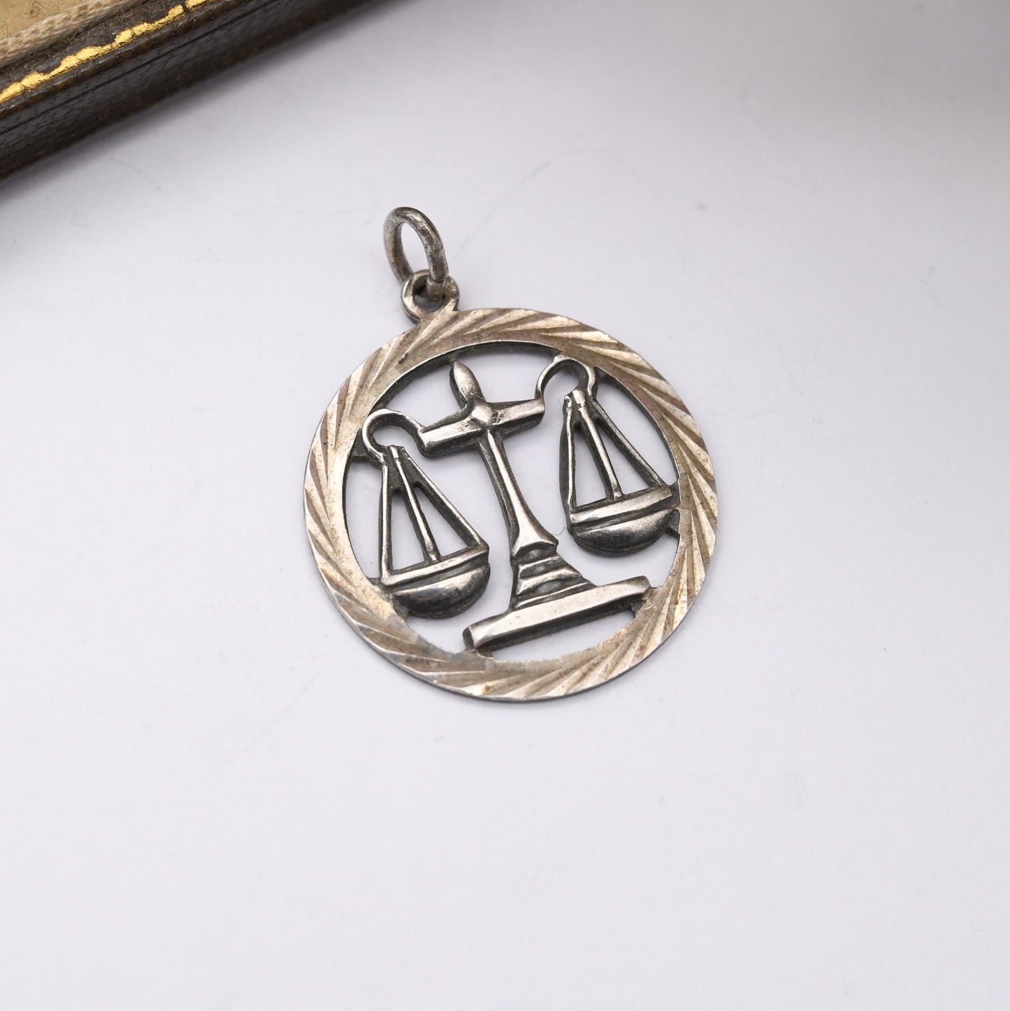 Vintage Silver Libra Pendant - Openwork Traditional Scales Astrological Zodiac Star Sign Symbol Mid-Century September October Birthday Gift