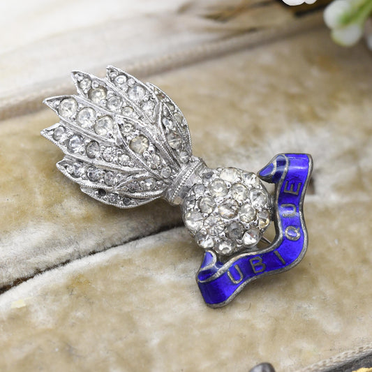 Vintage Ciro Silver Sweetheart Brooch Royal Artillery Ubique Flaming Grenade - Enamel and Paste | British Army Collectable | CP Ciro Pearls