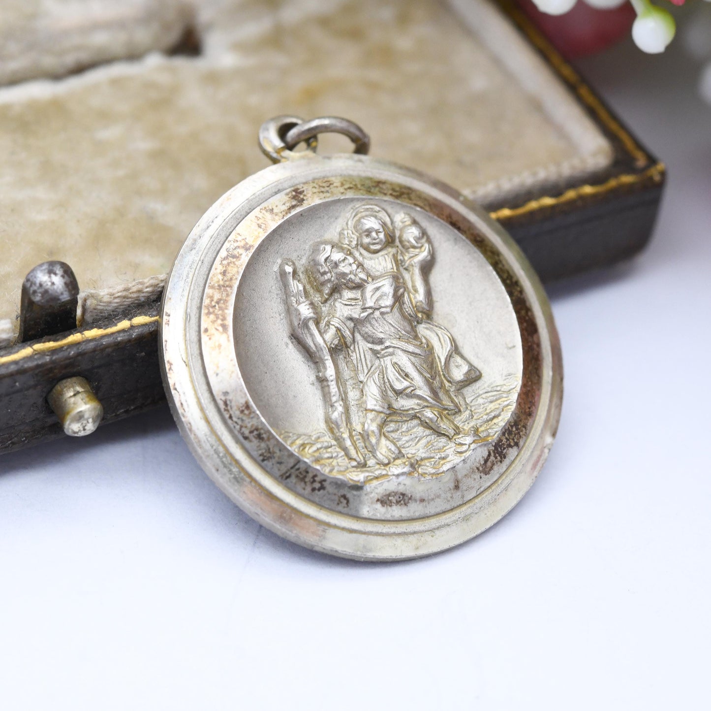 Vintage Georg Jensen Sterling Silver St. Christopher Pendant 1975 - Large Detailed Circle | Entrust Thy Safety to St Christopher Protect Us