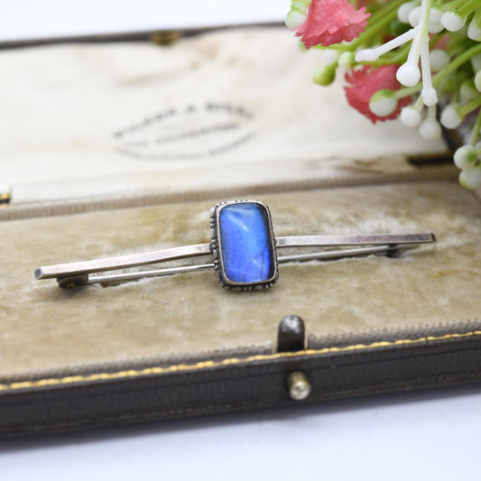 Antique Art Deco Sterling Silver Butterfly Wing Bar Brooch - True Vintage Blue Butterfly Long Pin | c. 1910s 1920s