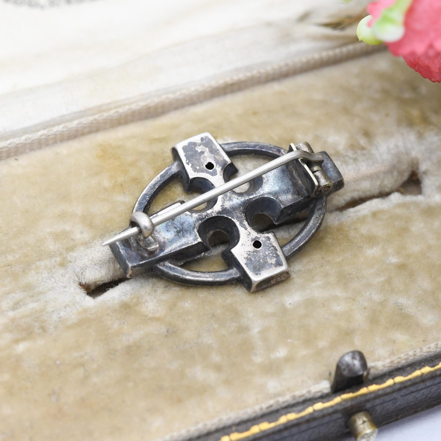 Antique Victorian Sterling Silver Cross Brooch - Small Pin Pretty Hand Engraved Long Cross | Extended Pin
