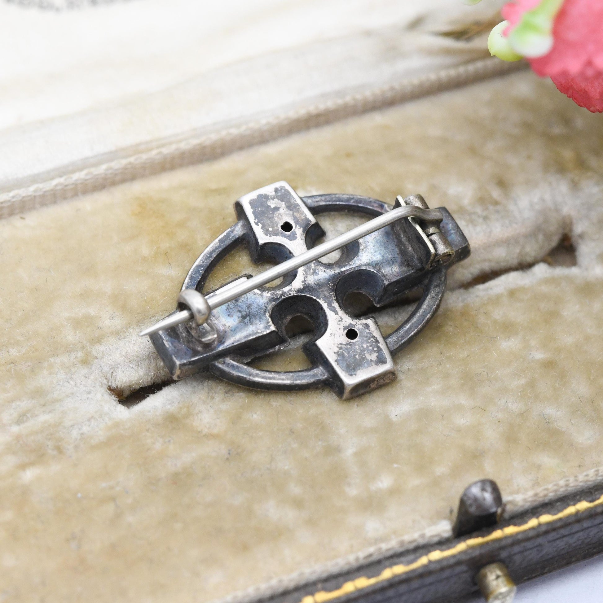 Antique Victorian Sterling Silver Cross Brooch - Small Pin Pretty Hand Engraved Long Cross | Extended Pin