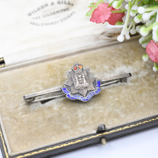 Vintage Sterling Silver East Surrey Regiment WWII Sweetheart Brooch - Blue and Red Enamel | British Army Military Collectable