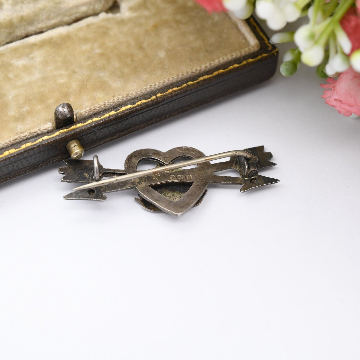 Antique Sterling Silver Middlesex Regiment Sweetheart Brooch Albuhera 1916 - British Army Infantry | Crossed Arrows Through Love Heart