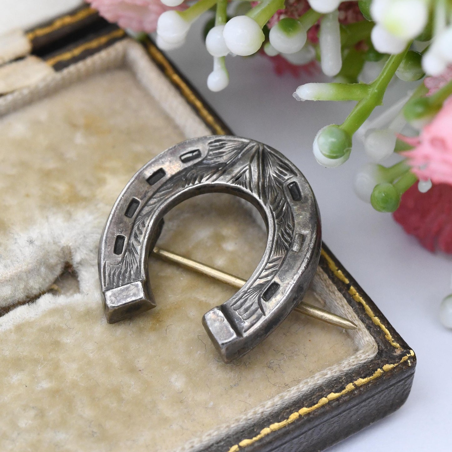 Antique Sterling Silver Horseshoe Brooch c. 1800s Victorian Good Luck Jewellery