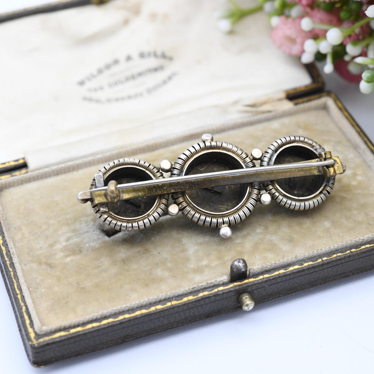 Antique Norwegian Silver Champlevé Enamel Brooch c. 1910s - Three Ball Bar Brooch Ornate Detail Edwardian Era Scandinavian Silver Jewellery