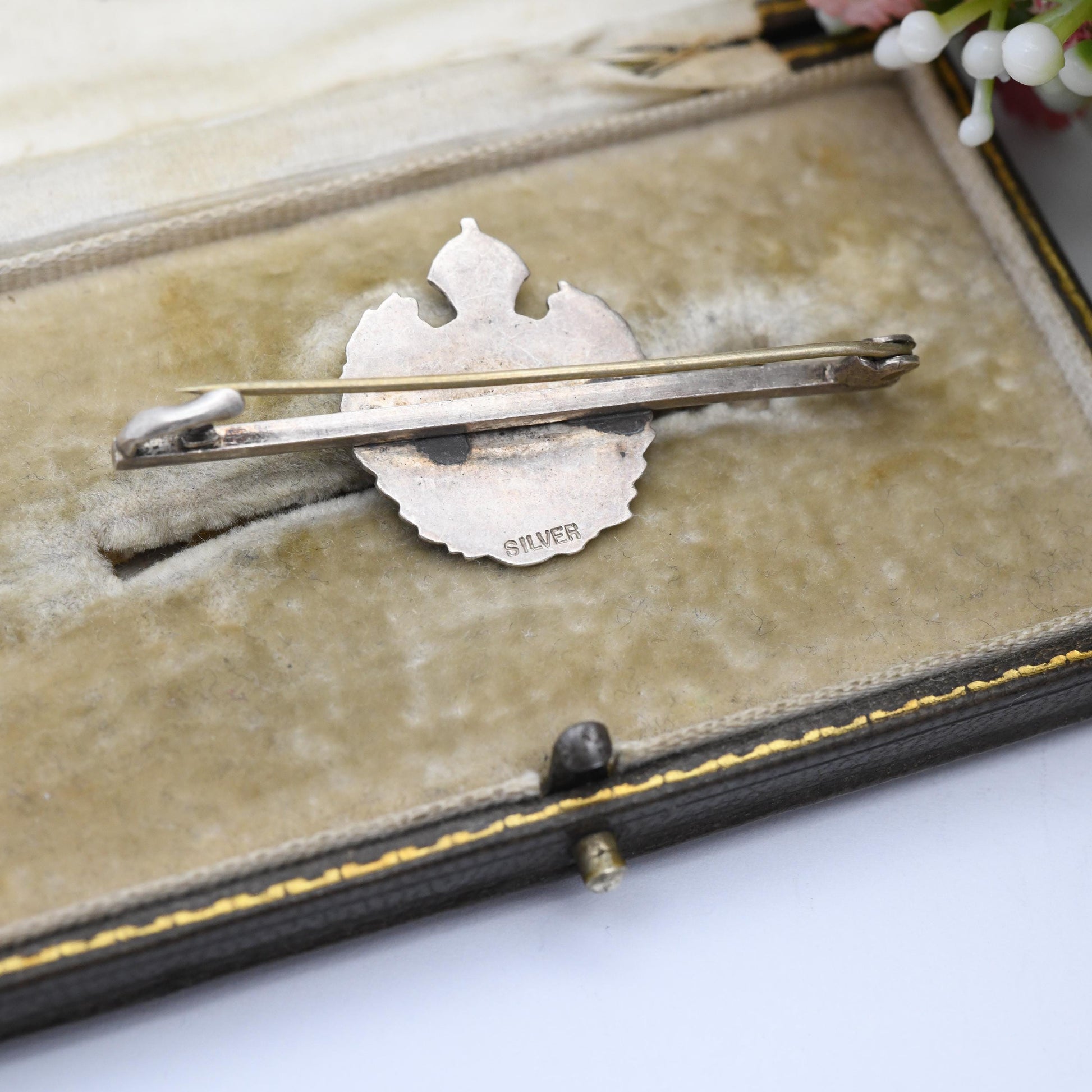 Vintage Royal Engineers Sweetheart Brooch Sterling Silver and Enamel WWII Era - King George VI c. 1930s Military Jewellery