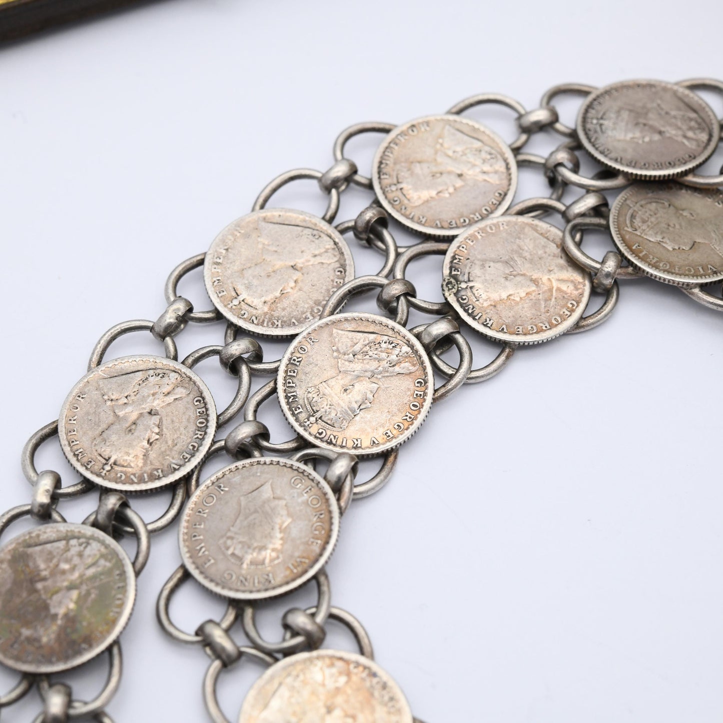 Vintage Silver 1/4 Rupee Coin Belt 85cm 33.5" - 1800s Queen Victoria to 1940s King George VI