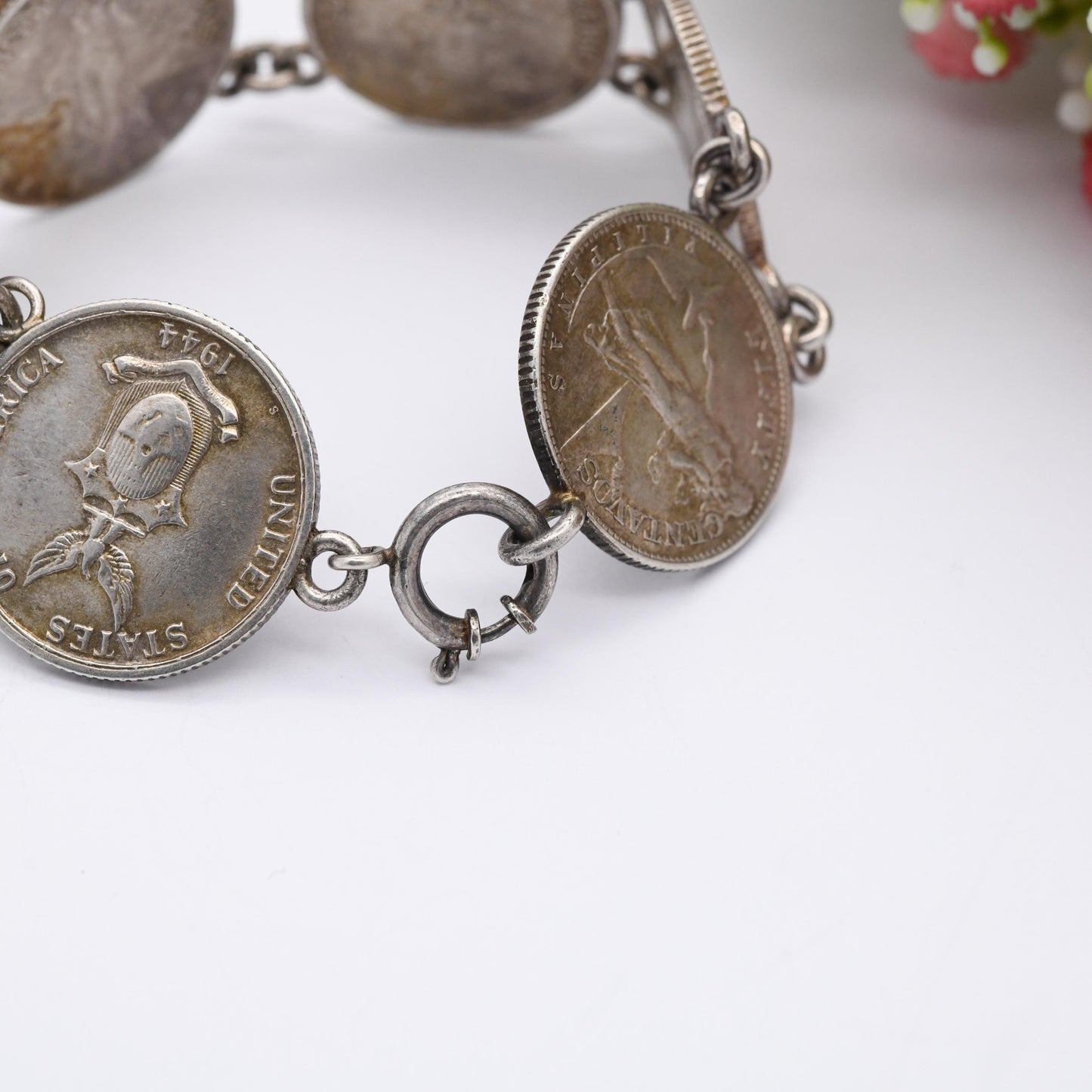 Vintage Silver Philippines 50 Centavos Coin Bracelet 1944 1945 - 750 Silver Coin Jewellery | 9"