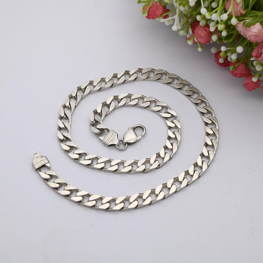 Vintage Sterling Silver Curb Link Chain Necklace - Y2K Flat Curb | Heavy Silver Necklace | 18" 46cm