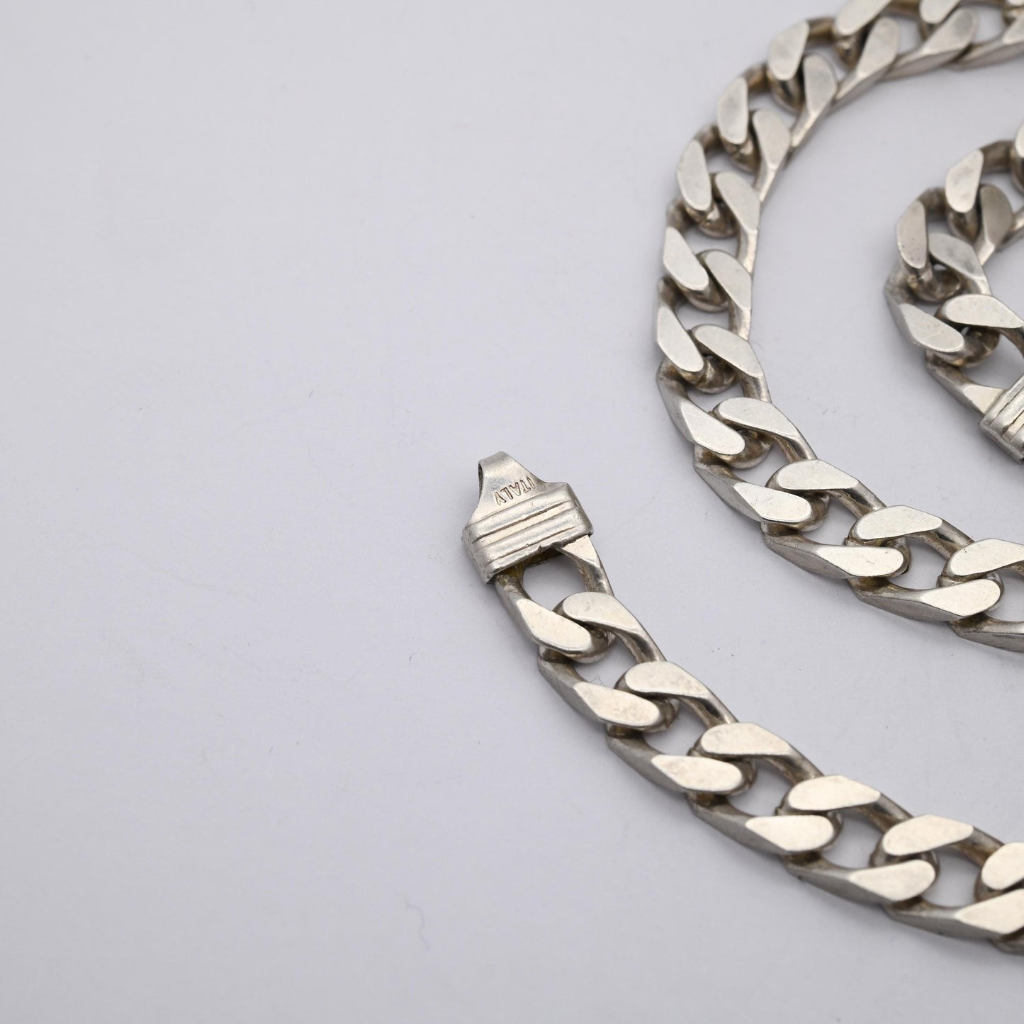 Vintage Sterling Silver Curb Link Chain Necklace - Y2K Flat Curb | Heavy Silver Necklace | 18" 46cm