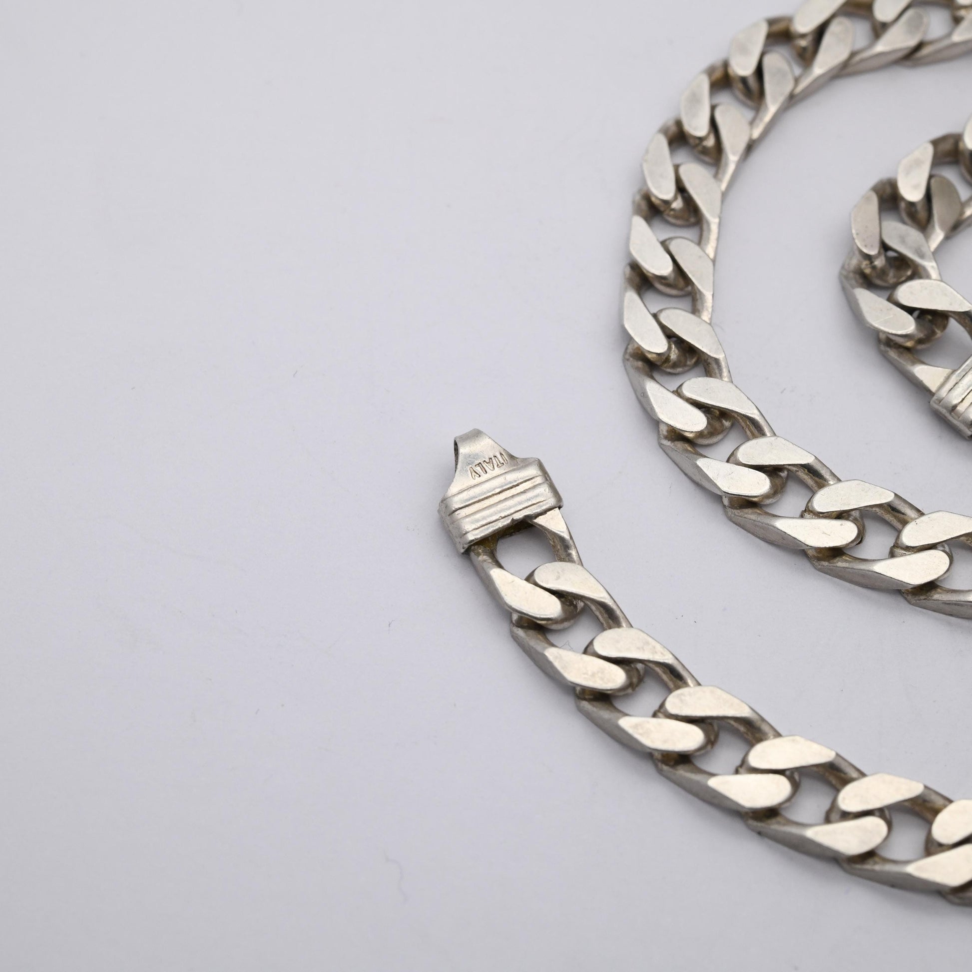 Vintage Sterling Silver Curb Link Chain Necklace - Y2K Flat Curb | Heavy Silver Necklace | 18" 46cm