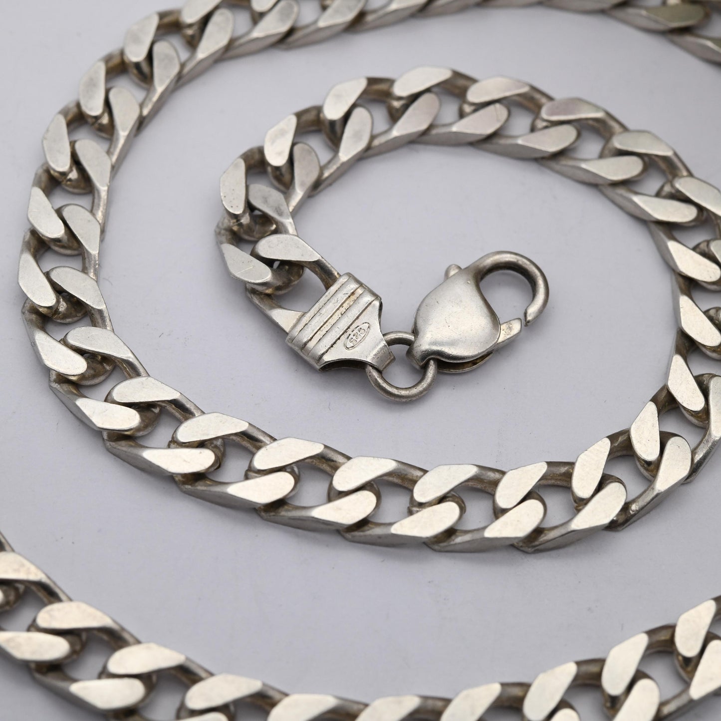 Vintage Sterling Silver Curb Link Chain Necklace - Y2K Flat Curb | Heavy Silver Necklace | 18" 46cm