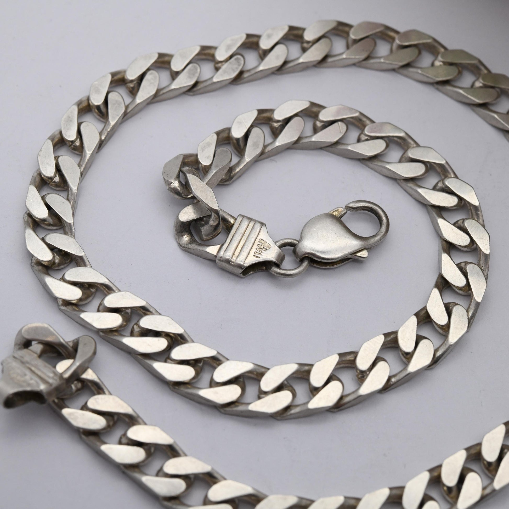 Vintage Sterling Silver Curb Link Chain Necklace - Y2K Flat Curb | Heavy Silver Necklace | 18" 46cm
