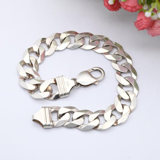 Chunky Vintage Sterling Silver Curb Link Chain Bracelet - Large Curb Bracelet | Gift for Boyfriend | Gift for Brother