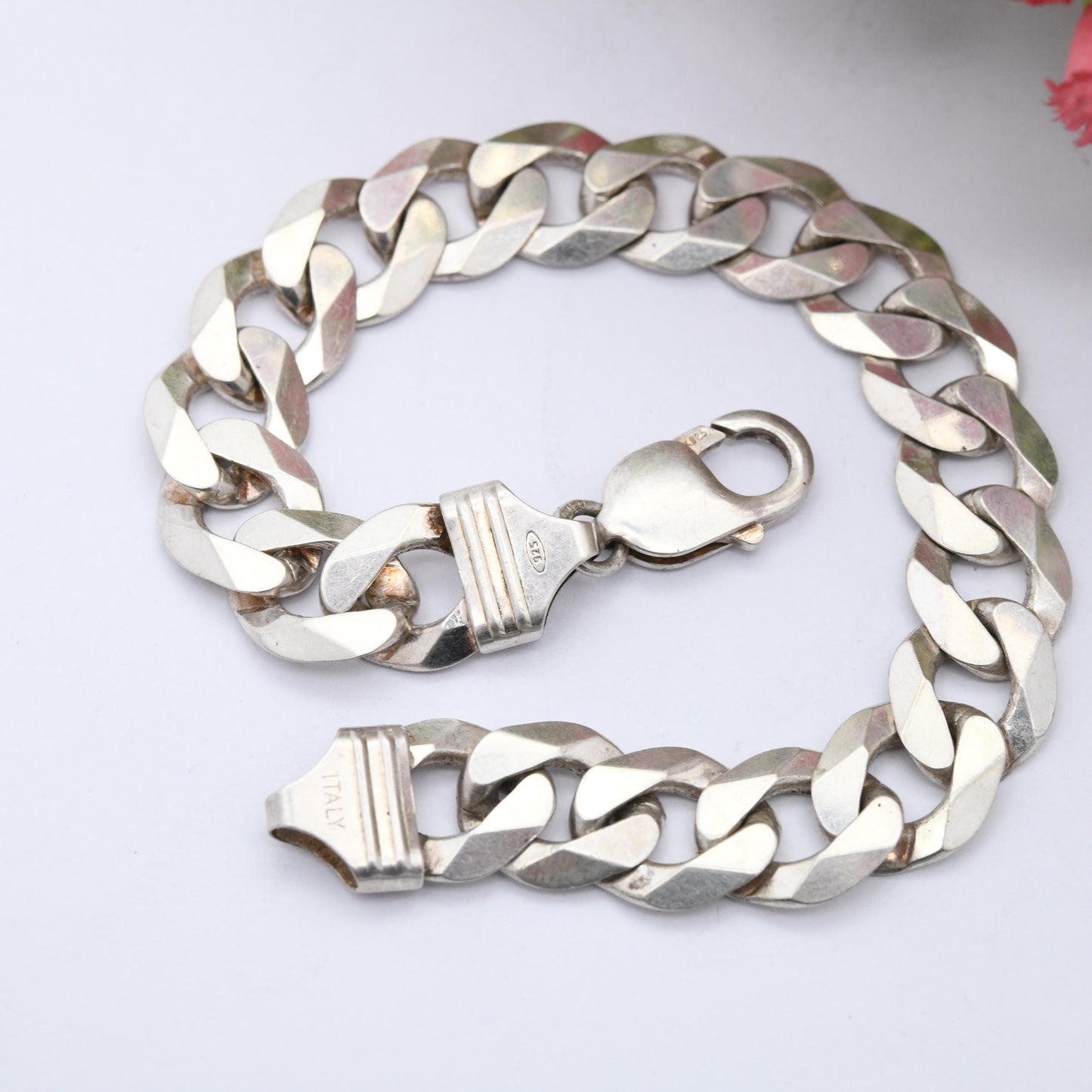 Chunky Vintage Sterling Silver Curb Link Chain Bracelet - Large Curb Bracelet | Gift for Boyfriend | Gift for Brother