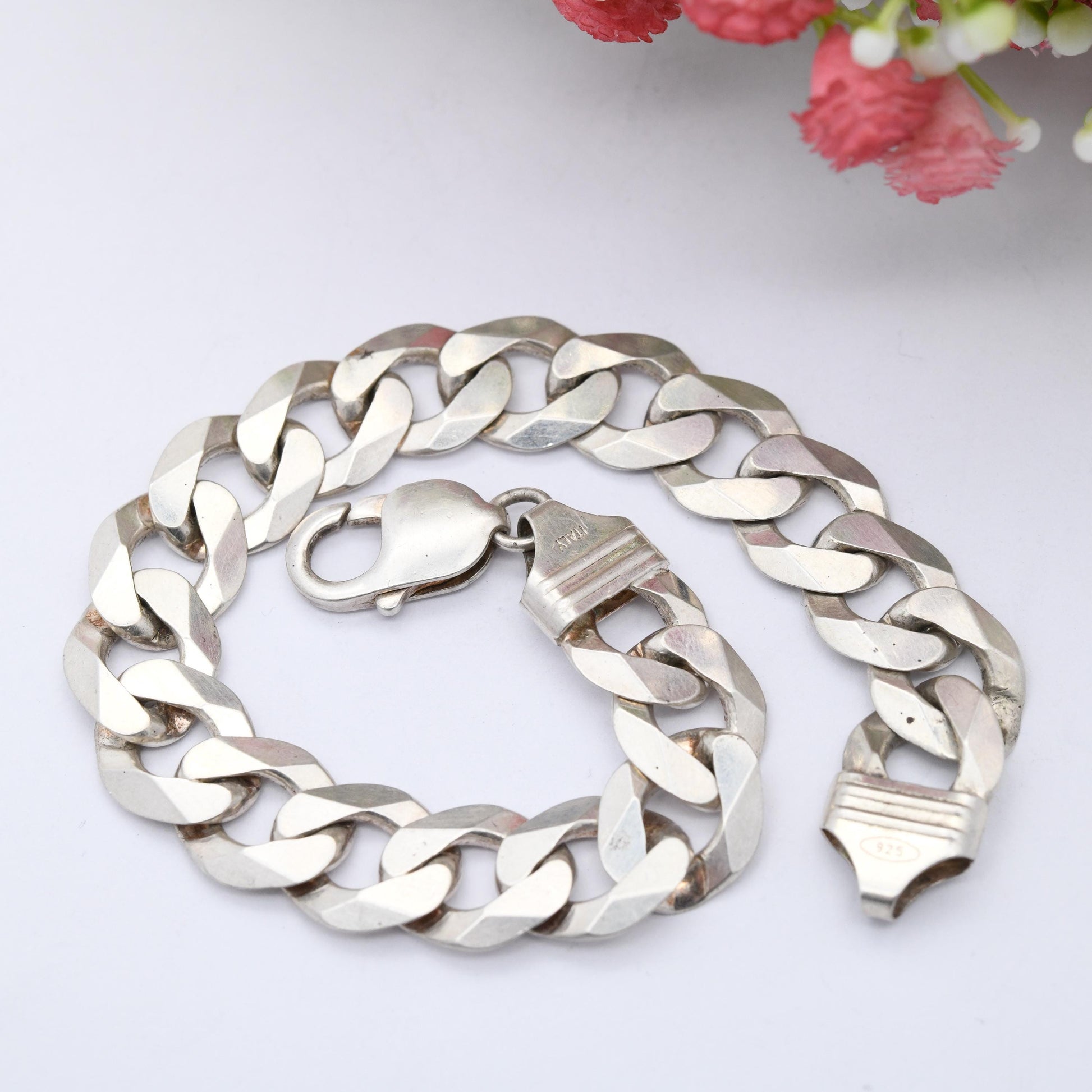Chunky Vintage Sterling Silver Curb Link Chain Bracelet - Large Curb Bracelet | Gift for Boyfriend | Gift for Brother