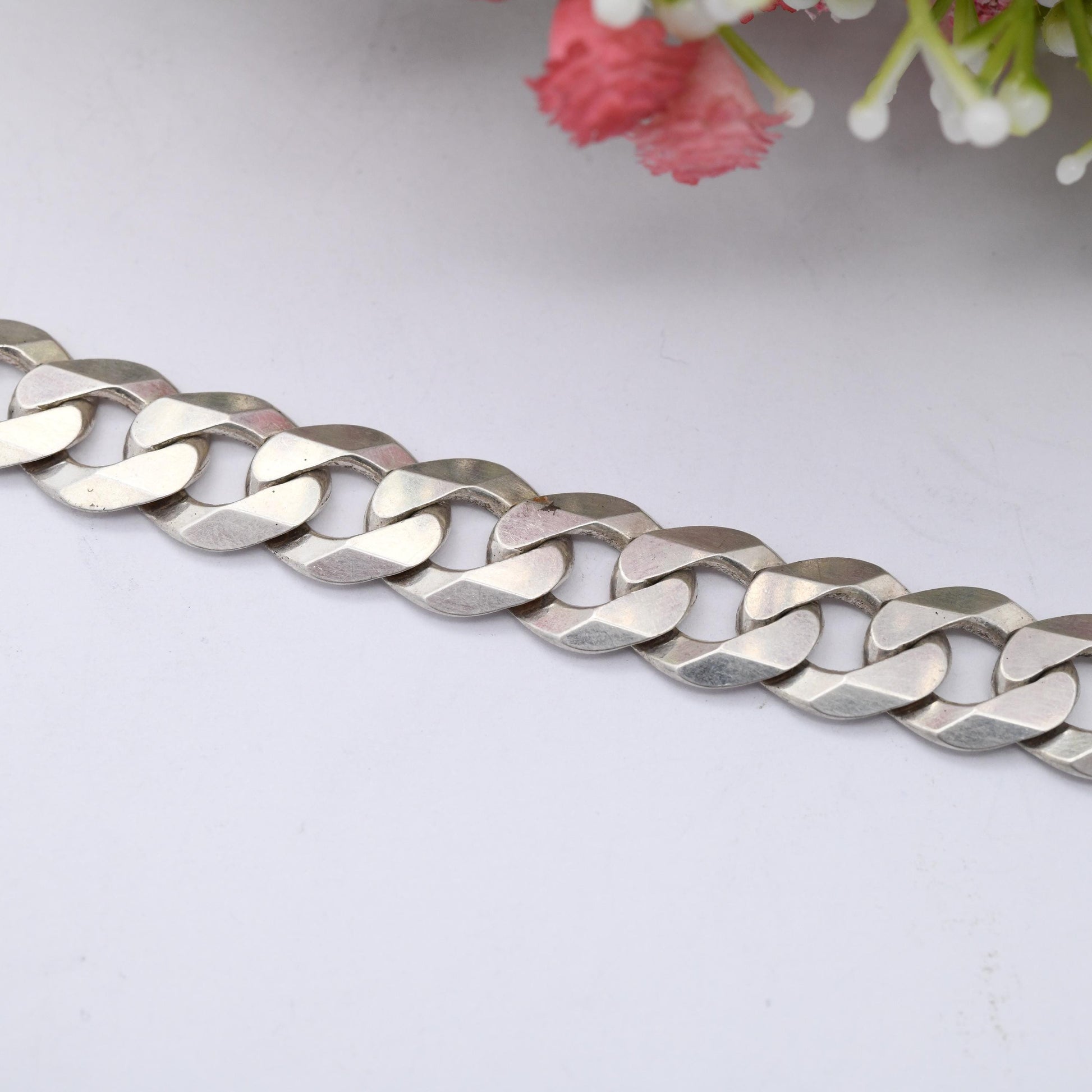 Chunky Vintage Sterling Silver Curb Link Chain Bracelet - Large Curb Bracelet | Gift for Boyfriend | Gift for Brother