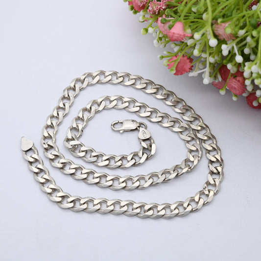 Vintage Sterling Silver Curb Link Chain Necklace - Y2K Flat Curb | Heavy Silver Necklace | 22" 56.5cm