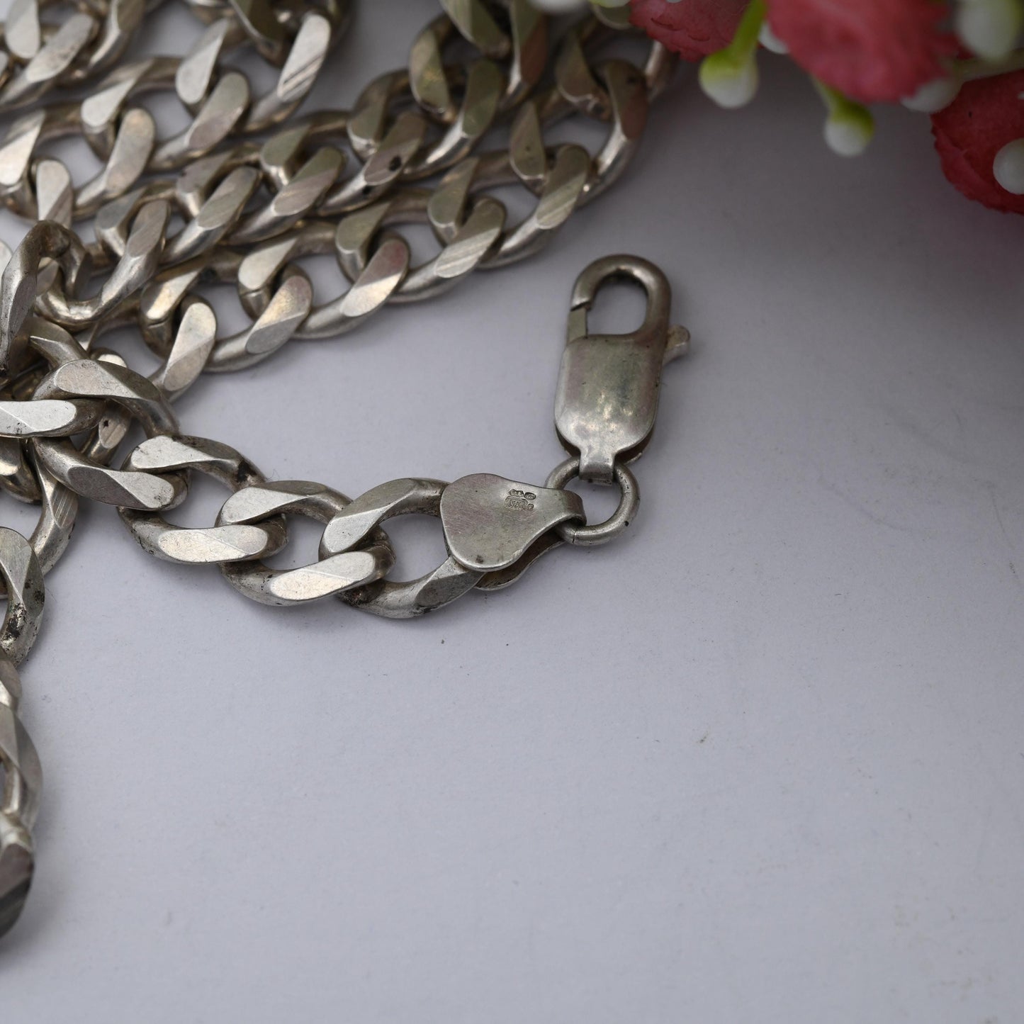 Vintage Sterling Silver Curb Link Chain Necklace - Y2K Flat Curb | Heavy Silver Necklace | 22" 56.5cm