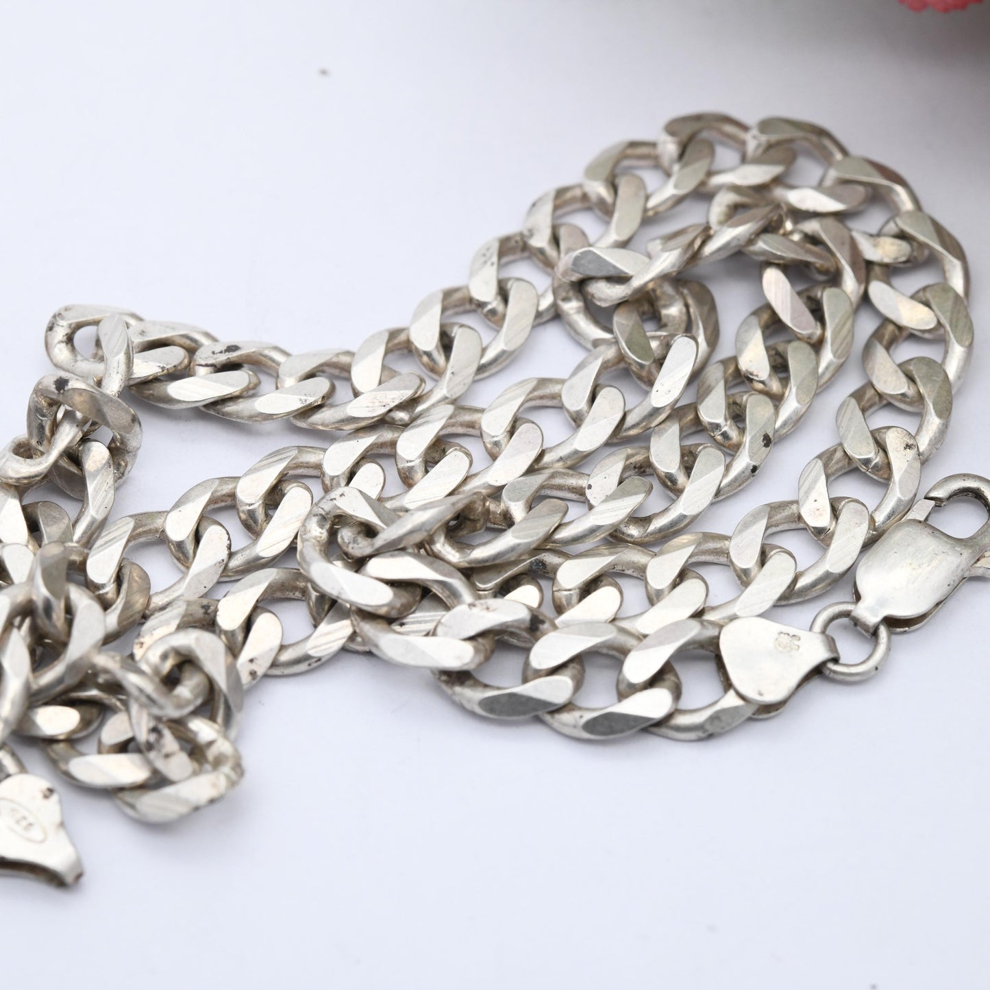 Vintage Sterling Silver Curb Link Chain Necklace - Y2K Flat Curb | Heavy Silver Necklace | 22" 56.5cm