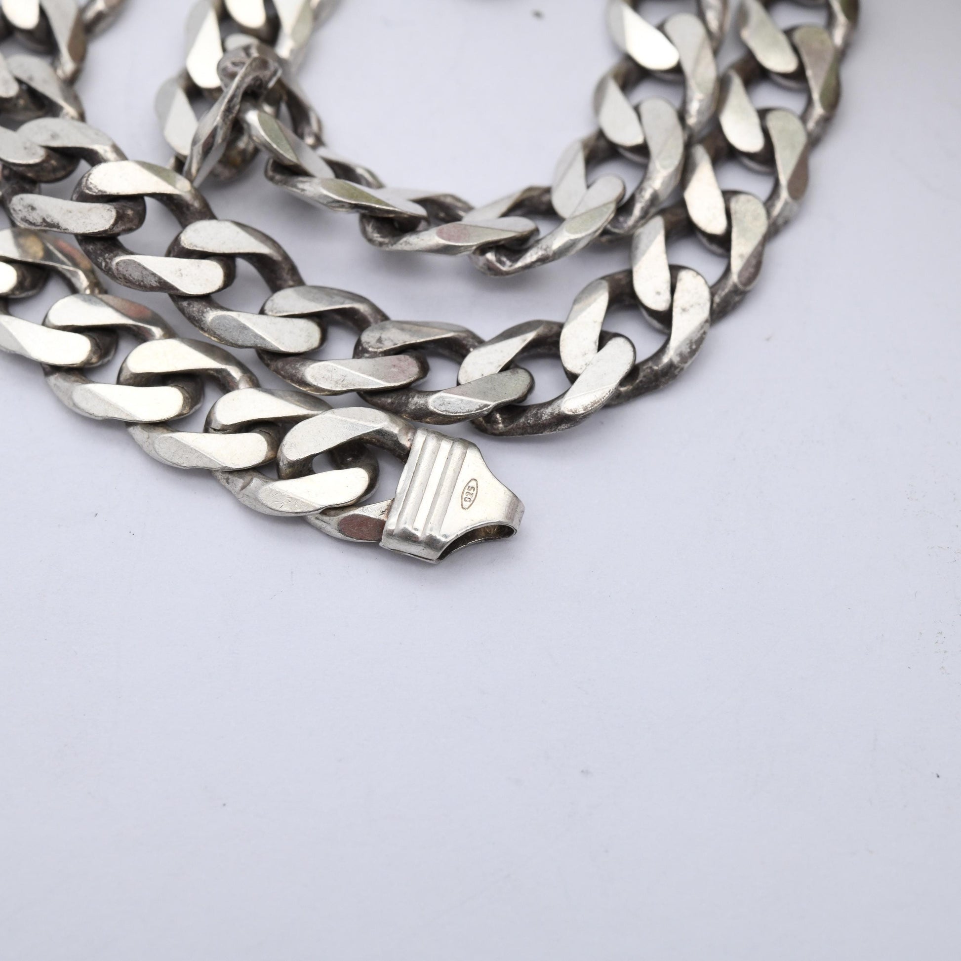 Vintage Sterling Silver Curb Link Chain Necklace - Y2K Flat Curb | Heavy Silver Necklace | 18" 46cm