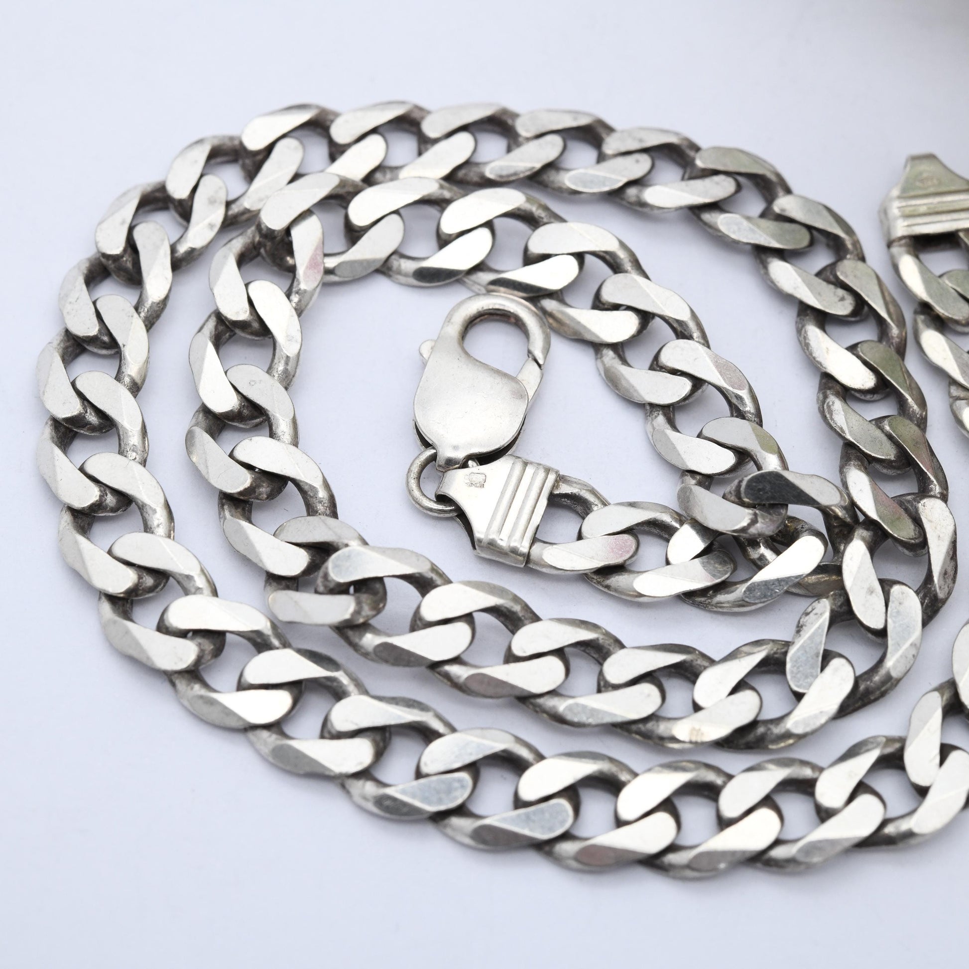 Vintage Sterling Silver Curb Link Chain Necklace - Y2K Flat Curb | Heavy Silver Necklace | 18" 46cm