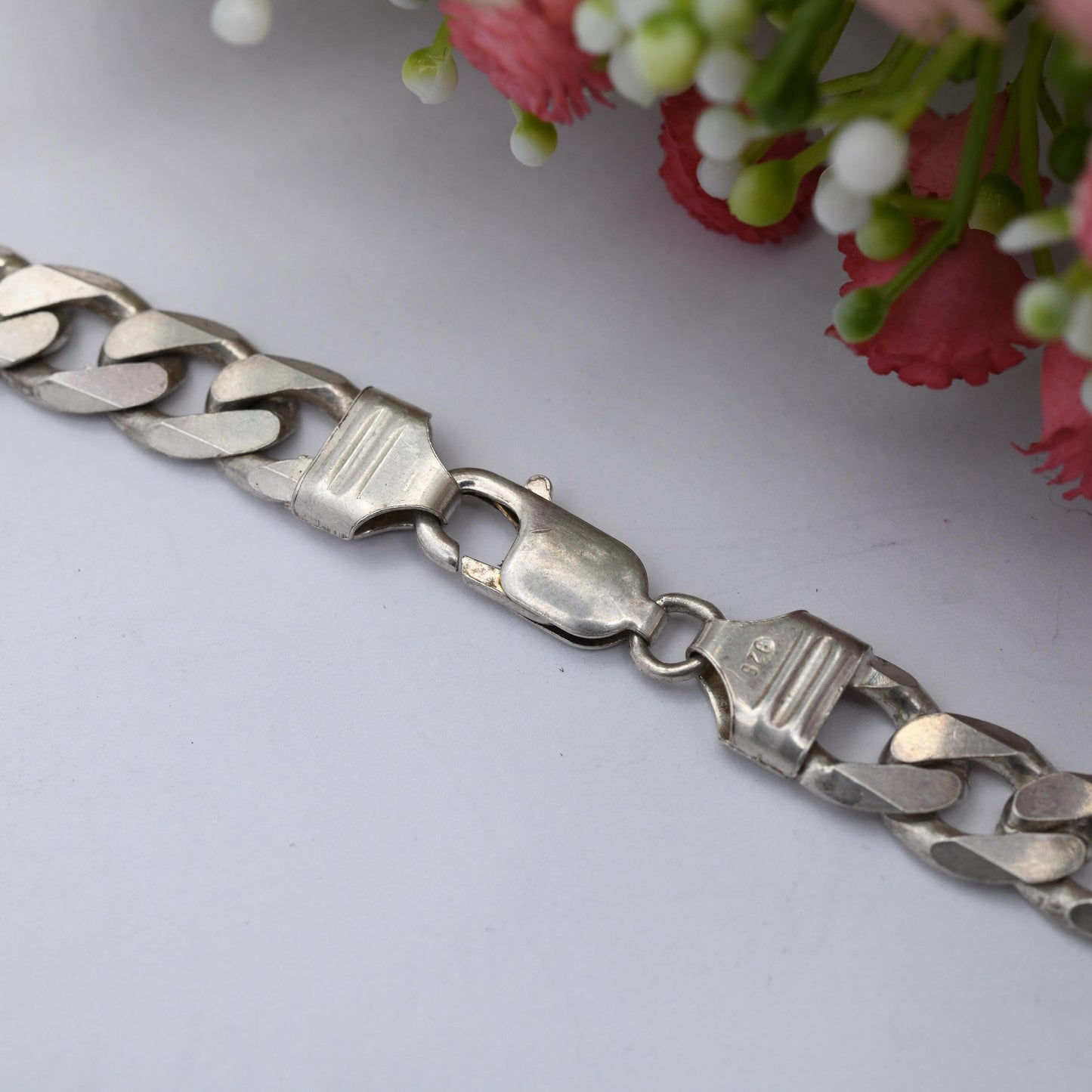 Vintage Sterling Silver Curb Link Chain Necklace - Y2K Flat Curb | Heavy Silver Necklace | 18" 46cm