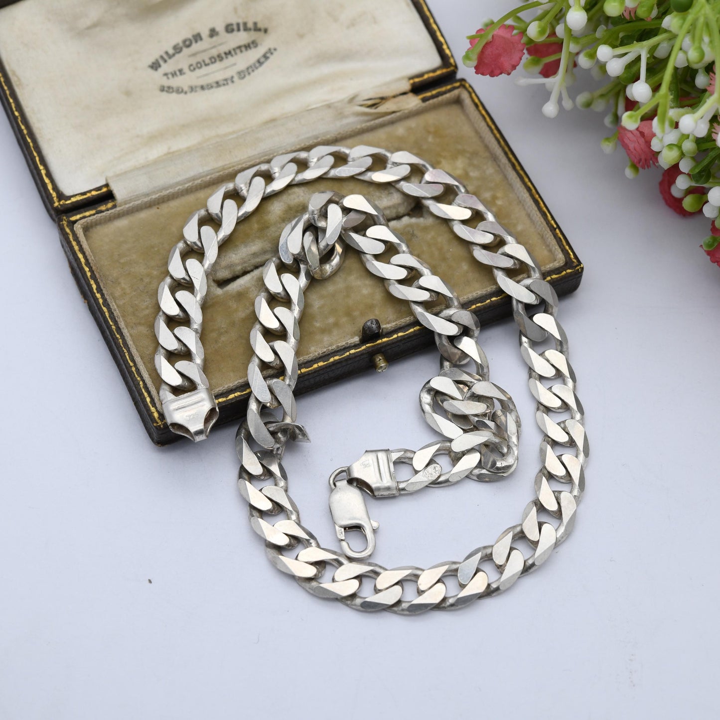 Vintage Sterling Silver Curb Link Chain Necklace - Y2K Flat Curb | Heavy Silver Necklace | 18" 46cm