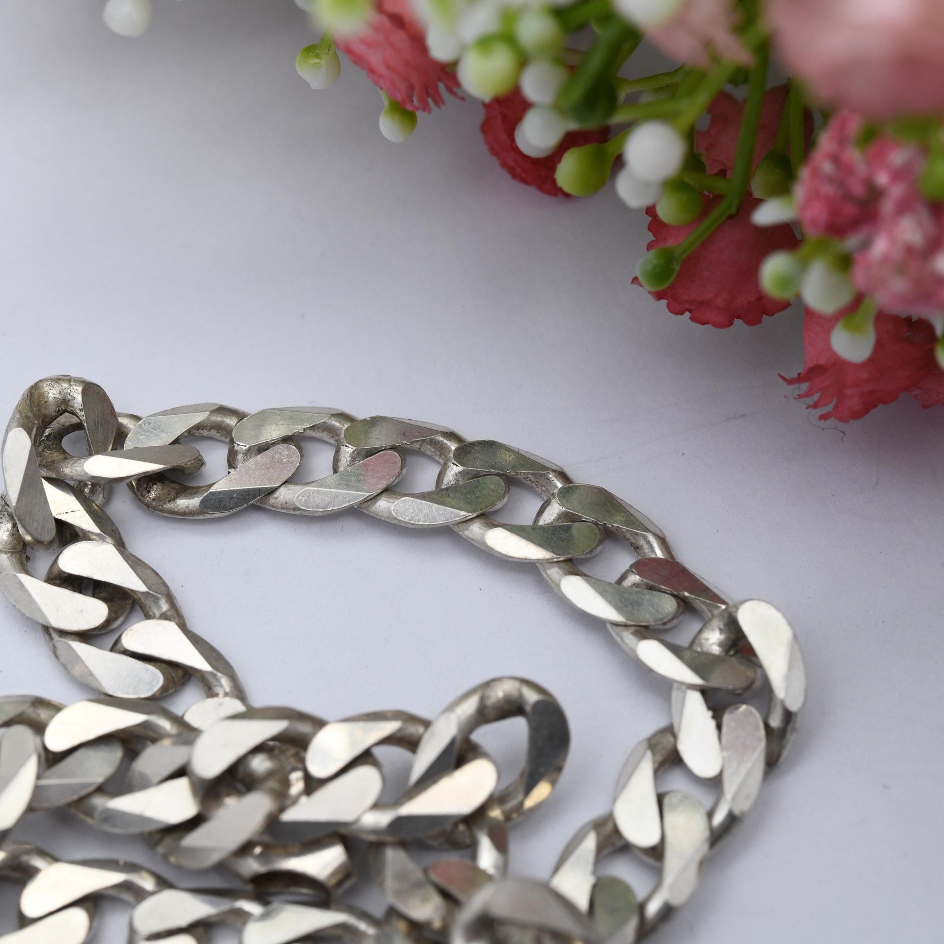 Vintage Sterling Silver Curb Link Chain Necklace - Y2K Flat Curb | Heavy Silver Necklace | 18" 46cm