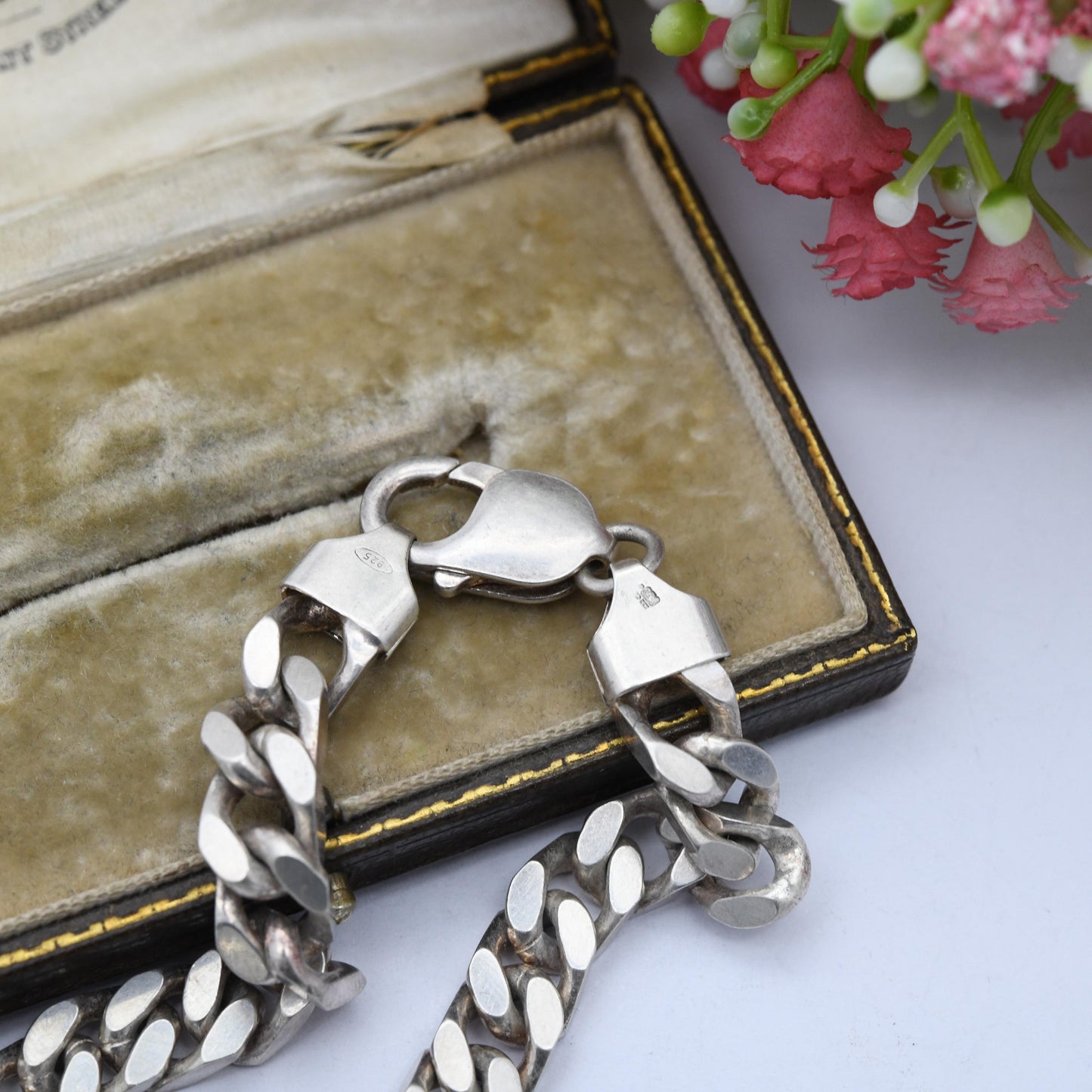 Chunky Vintage Sterling Silver Curb Link Chain Bracelet - Large Curb Bracelet | Gift for Boyfriend | Gift for Brother