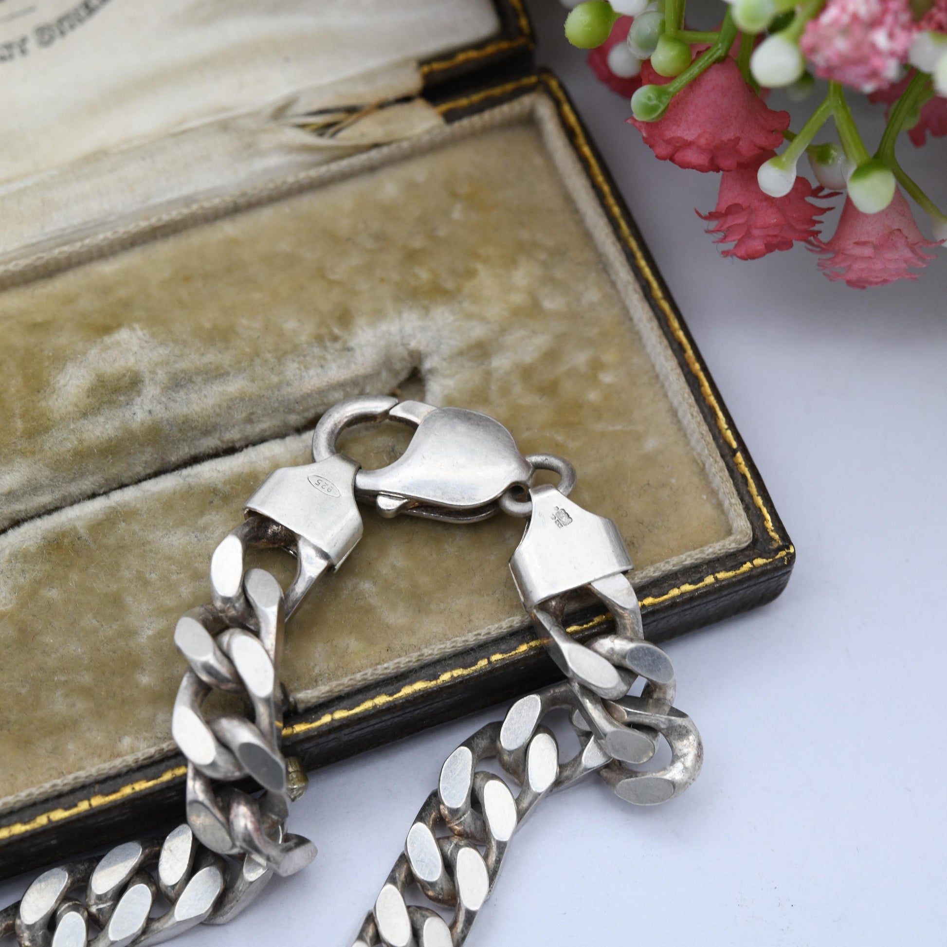 Chunky Vintage Sterling Silver Curb Link Chain Bracelet - Large Curb Bracelet | Gift for Boyfriend | Gift for Brother