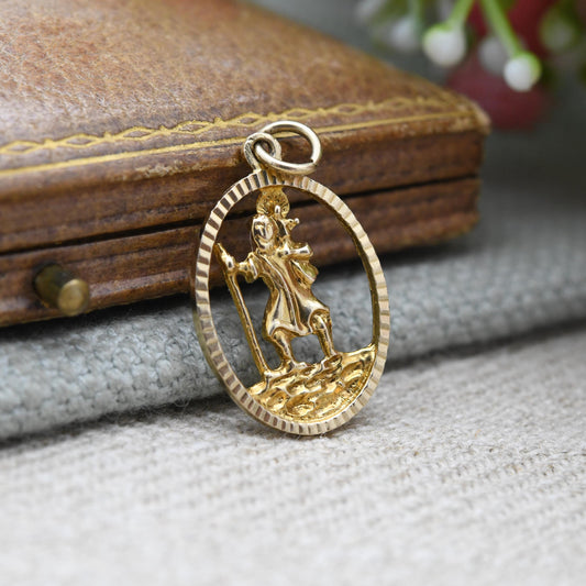Vintage 9ct Gold St Christopher Pendant 1986 - Patron Saint of Travellers Travel Gift | Religious Saint Christian Necklace
