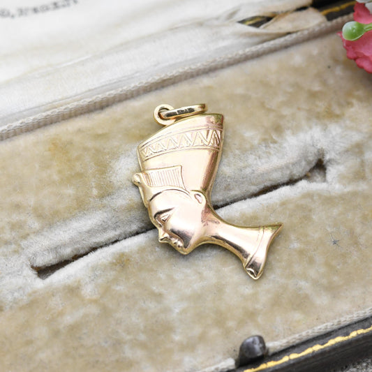 Vintage 9ct Gold Nefertiti Bust Pendant - Detailed Face Silhouette | Egyptian Revival Ancient Egypt Pharaoh | Gift for Pendant Necklace