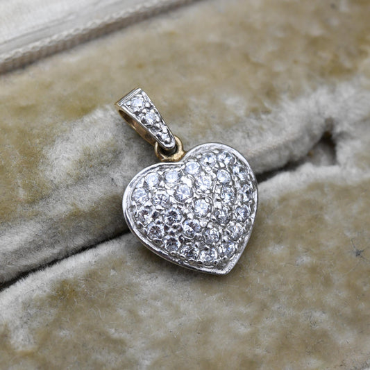 Vintage 9ct Gold Heart Pendant with Clear Stones CZ - Love Heart Charm | Gift for Her Necklace Stack
