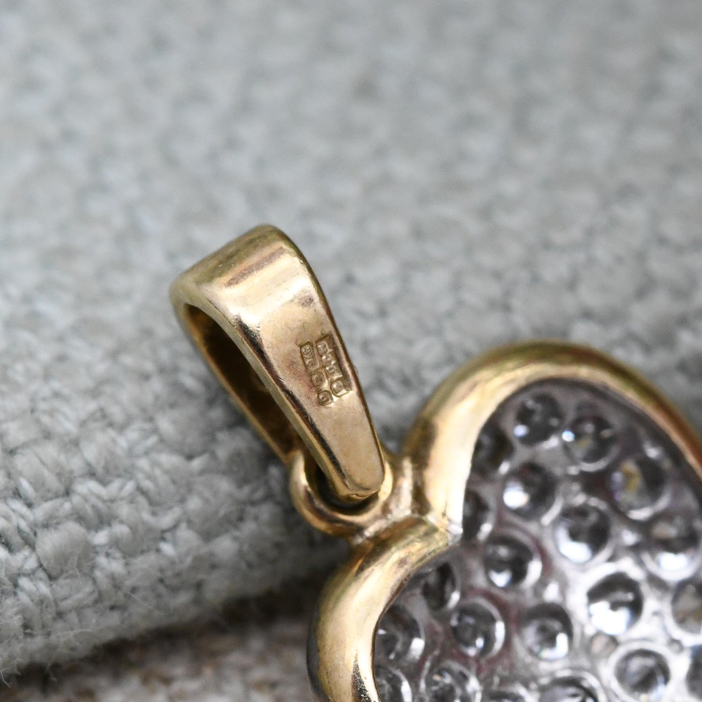 Vintage 9ct Gold Heart Pendant with Clear Stones CZ - Love Heart Charm | Gift for Her Necklace Stack