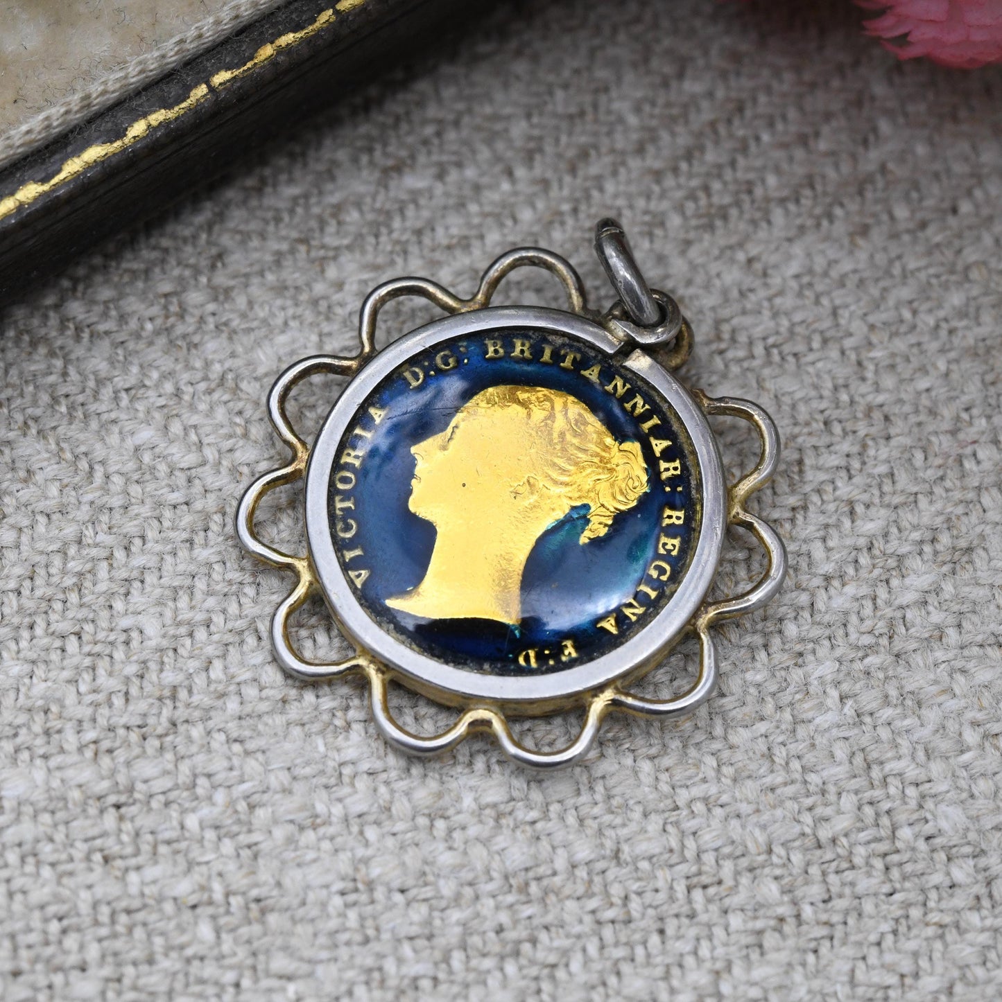 Antique 1840 Victoria Four Pence Coin Charm Pendant Sterling Silver Enamelled Britannia Groat - Gold Plated Coin Jewellery 4 Penny