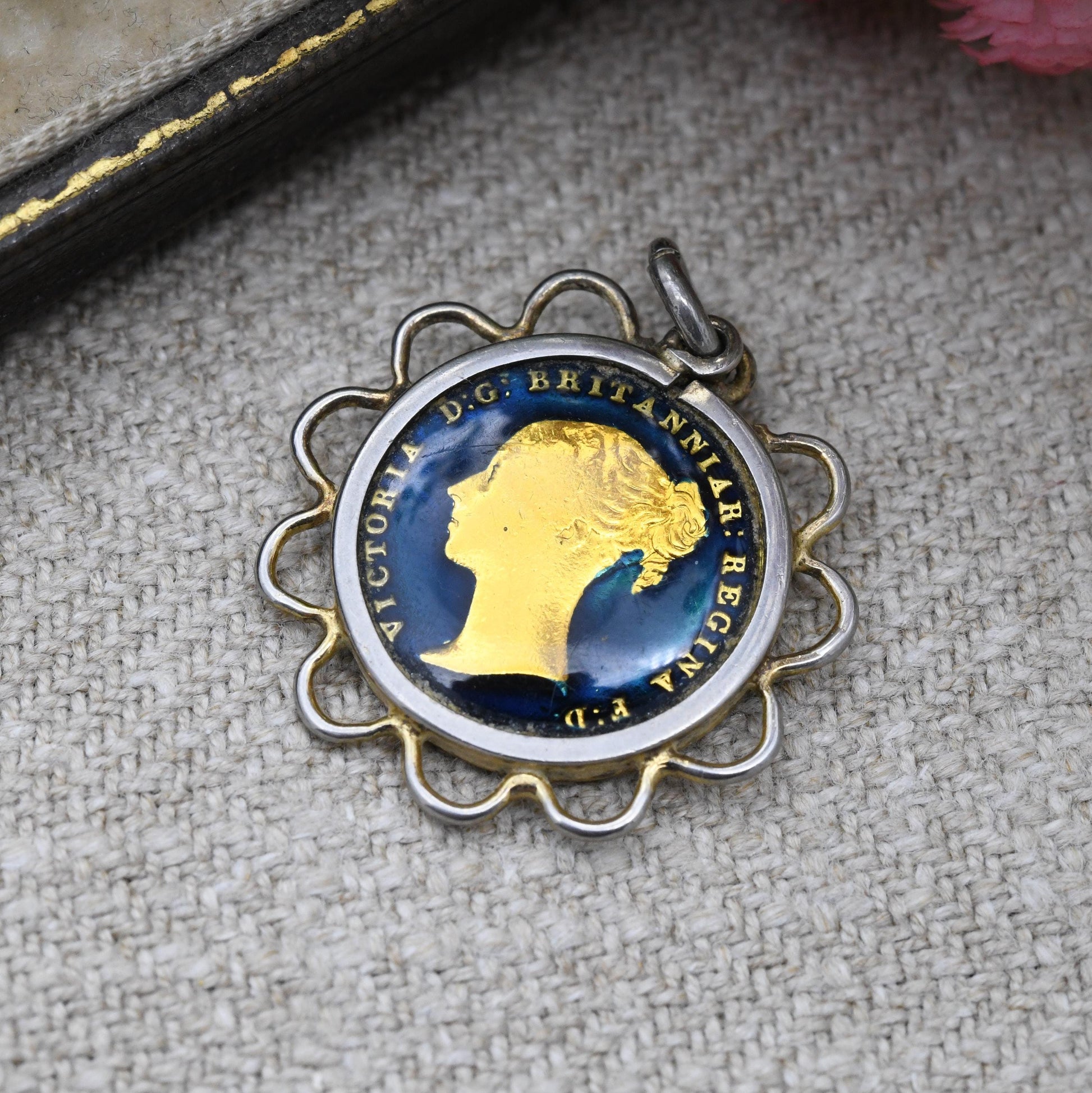 Antique 1840 Victoria Four Pence Coin Charm Pendant Sterling Silver Enamelled Britannia Groat - Gold Plated Coin Jewellery 4 Penny