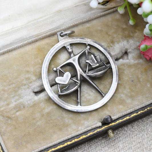 Vintage Sterling Silver Libra Scales Pendant by Fred Manshaw FM - Man Weighing Heart and Crown | Love or Loyalty
