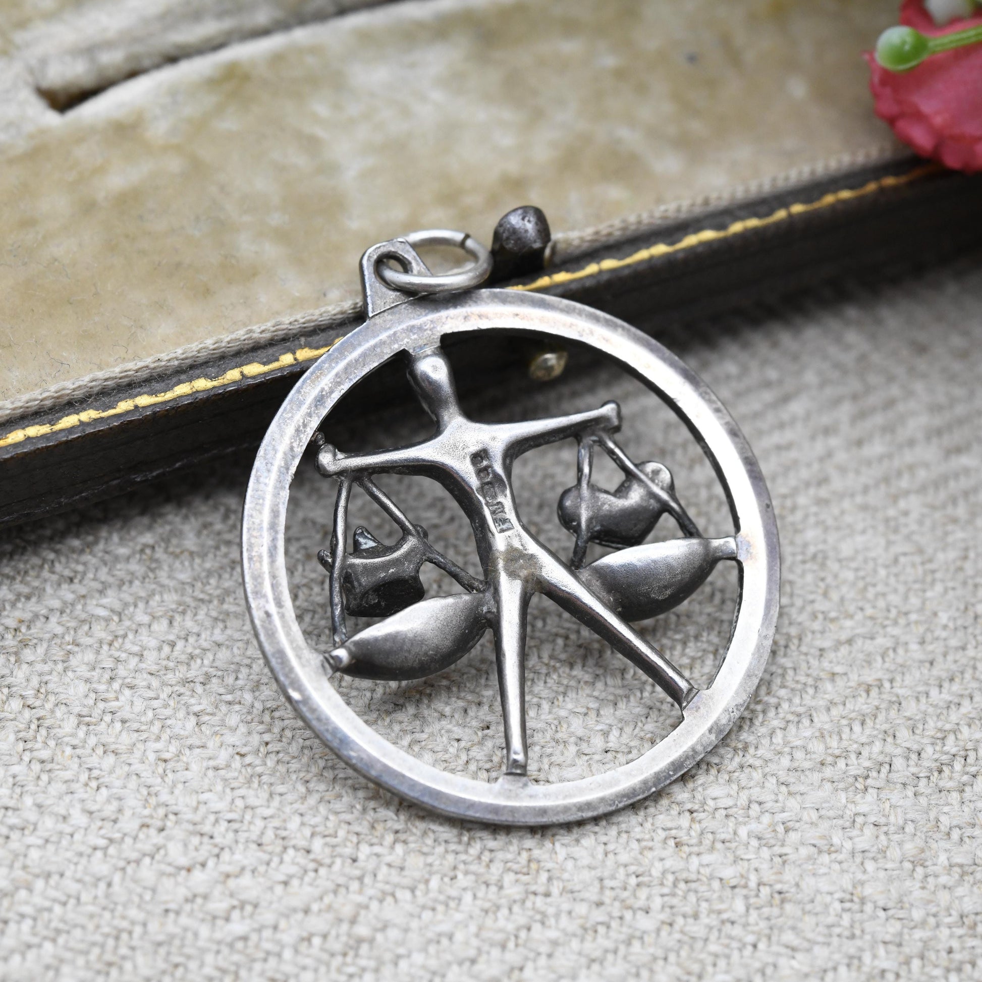 Vintage Sterling Silver Libra Scales Pendant by Fred Manshaw FM - Man Weighing Heart and Crown | Love or Loyalty