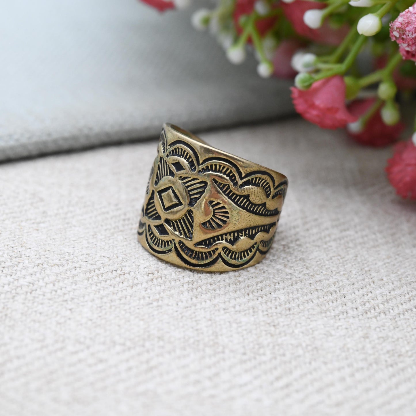 Carolyn Pollack Brass Ring - Wide Band | New Mexico Southwestern Design Old Carlisle Albuquerque | UK Size - P | US Size - 8