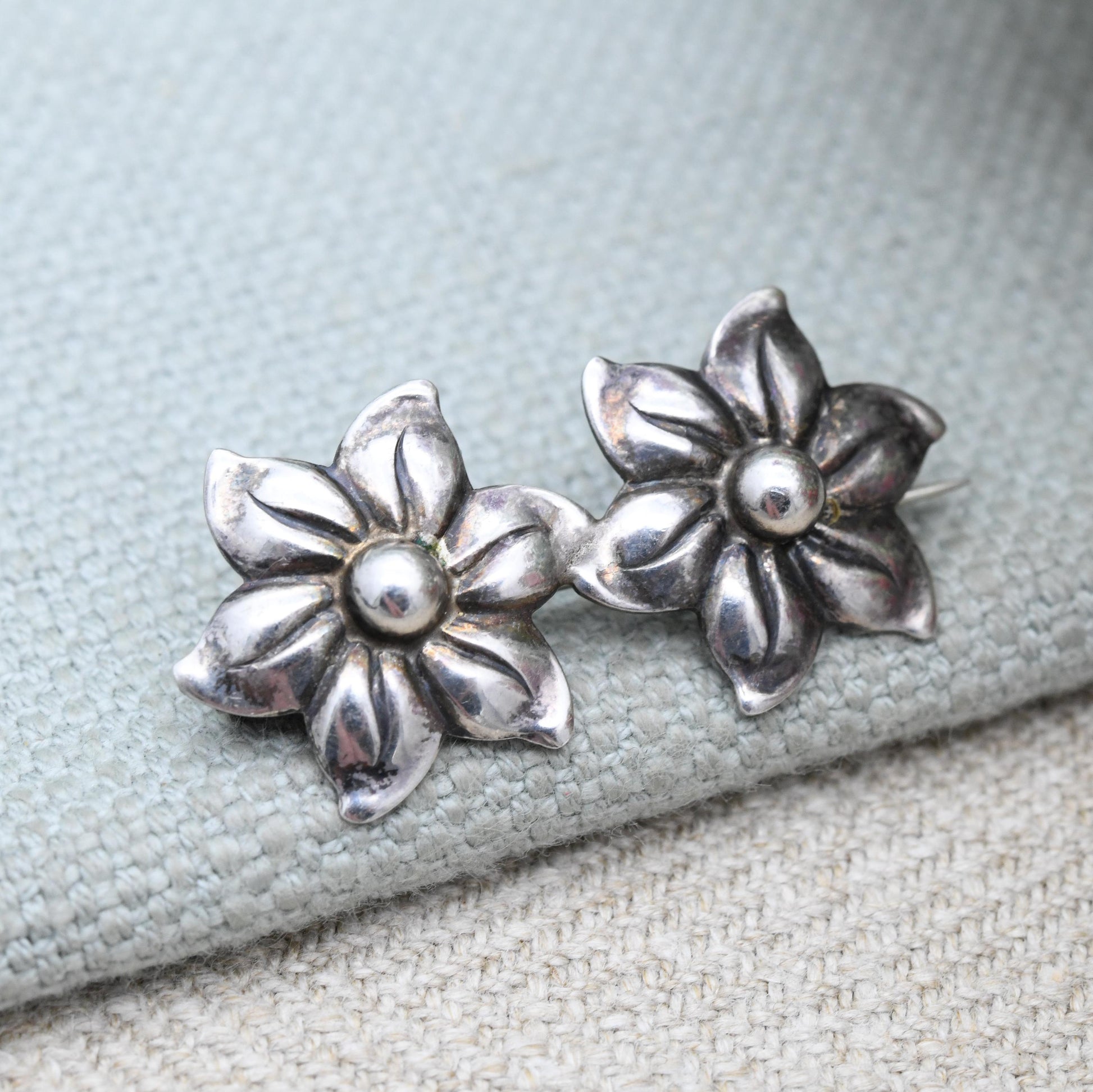 Vintage Silver Hermann Siersbol Double Flower Brooch Danish Designer - Made in Denmark | Mid-Century Collectable Scandi Scandinavian Silver