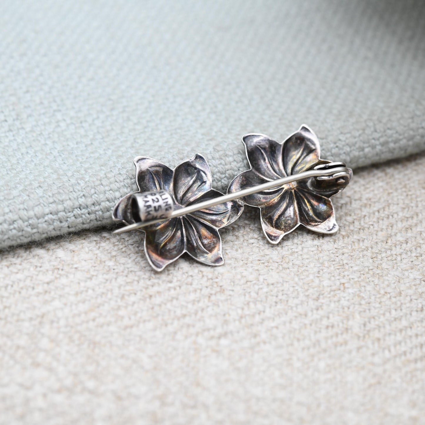 Vintage Silver Hermann Siersbol Double Flower Brooch Danish Designer - Made in Denmark | Mid-Century Collectable Scandi Scandinavian Silver