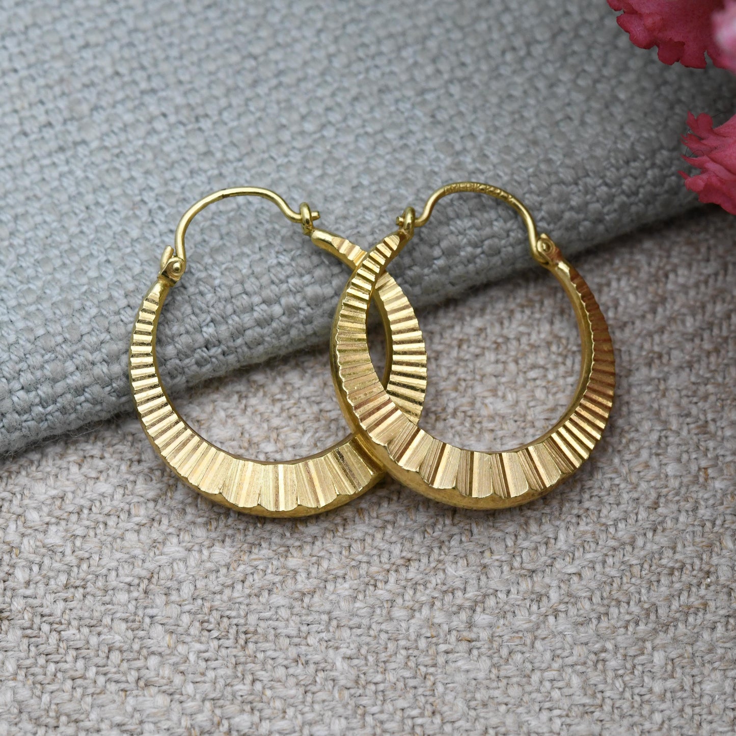 Vintage Amerik Rolled Gold Hoop Earrings by Kordes and Lichtenfels K&L c. 1960s - Textured Hoops | 20th Century Yellow Gold Tone Jewellery