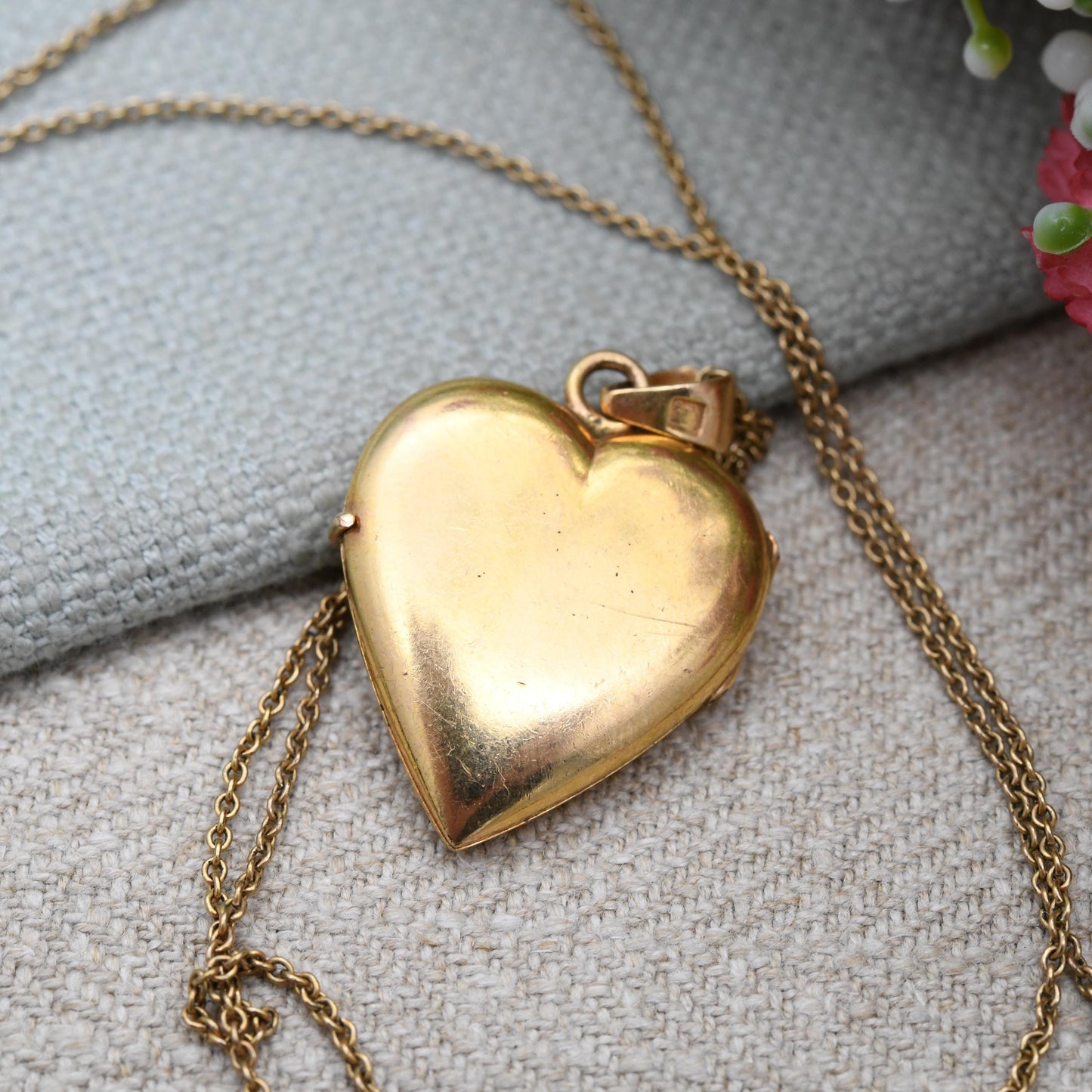 Vintage Rolled Gold Heart Locket Pendant Necklace on Chain by Rodi Wienenberger - Pin Stripe Design