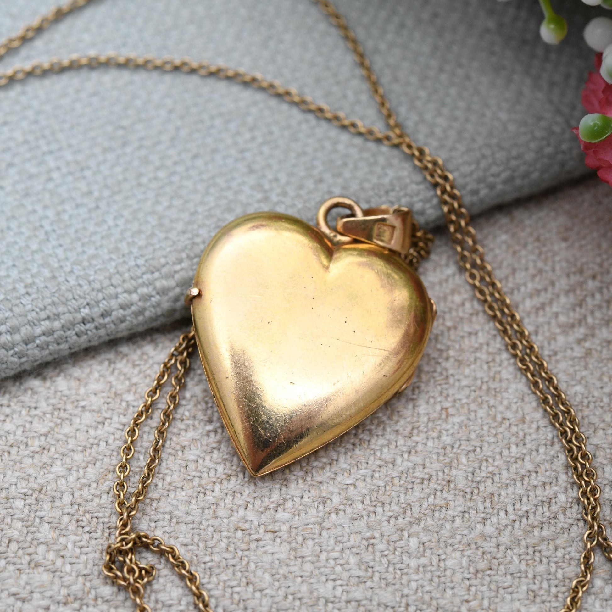 Vintage Rolled Gold Heart Locket Pendant Necklace on Chain by Rodi Wienenberger - Pin Stripe Design